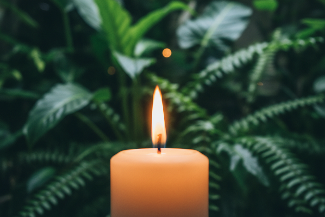 candle flame with natural plant backrgound
